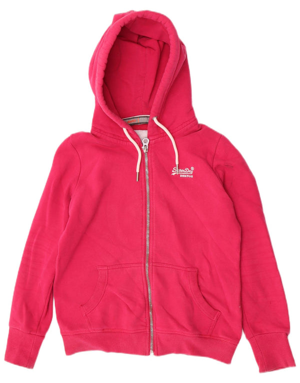 Женский свитер с капюшоном на молнии Superdry UK 12, хлопок среднего розового цвета