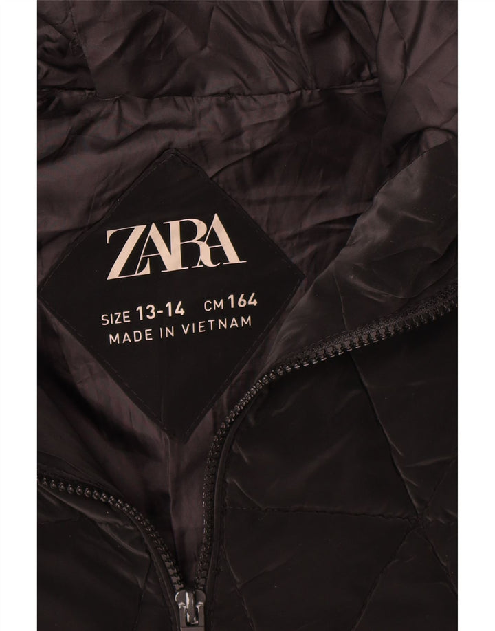 Стеганая куртка с капюшоном Zara для девочек 13-14 лет, черная
