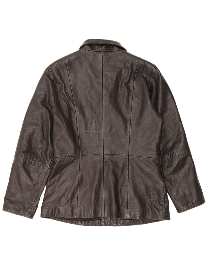 МАВРИКИЙ Женский кожаный пиджак с 3 пуговицами UK 18 XL Черный кожаный