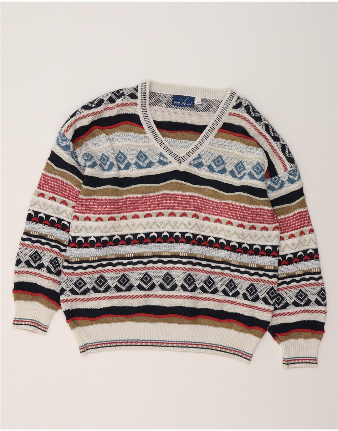 VINTAGE Мужской джемпер с v-образным вырезом IT 48 Medium Multicolored Fair Isle