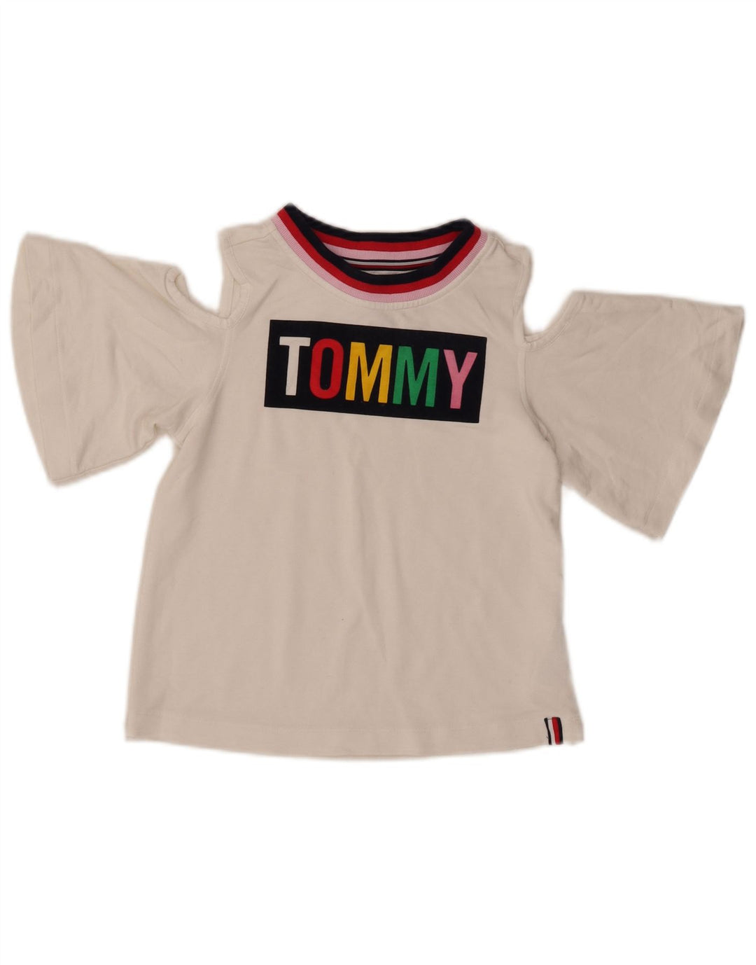 TOMMY HILFIGER Топ с открытыми плечами и рисунком для девочек 8–9 лет, средний белый