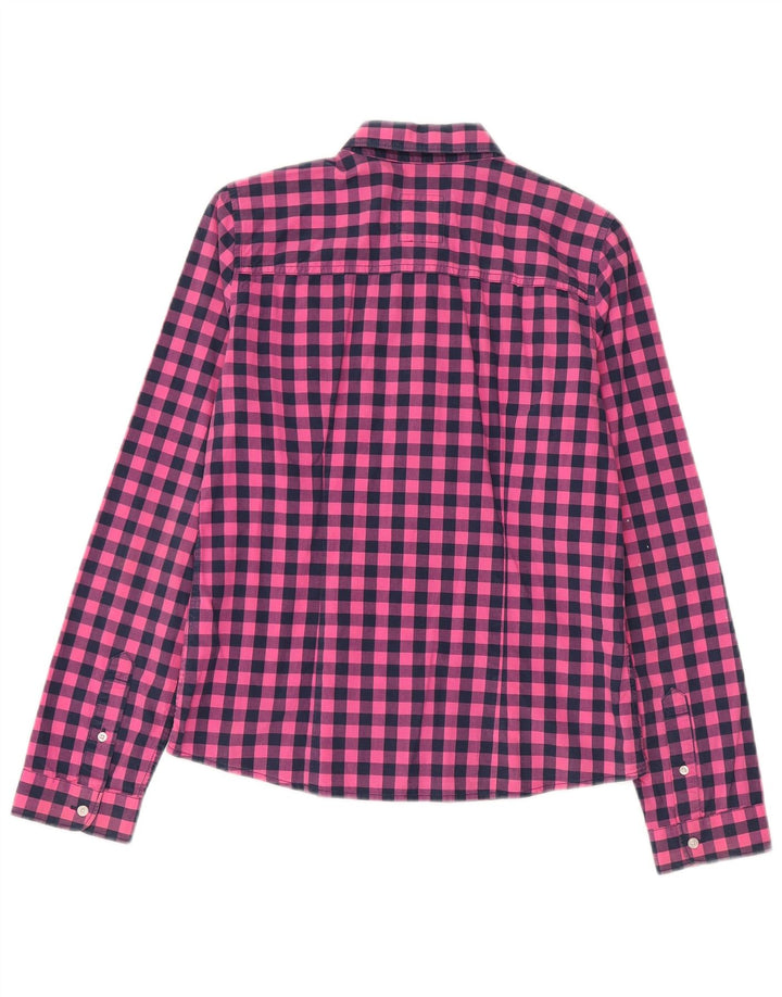Женская рубашка Hollister UK 14, средний розовый цвет в мелкую клетку, хлопок
