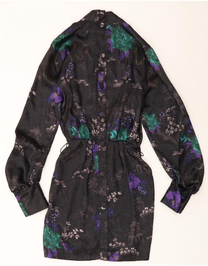 VINTAGE Womens Shirt Dress UK 12 Medium Grey Floral Polyester Vintage Vintage and Second-Hand Vintage from Messina Hembry 