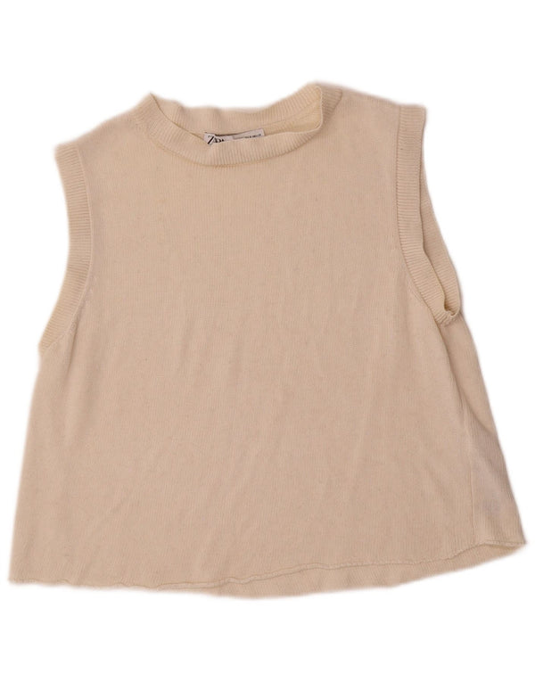 Женская майка Zara Vest UK 10, маленькая, бежевый, акрил
