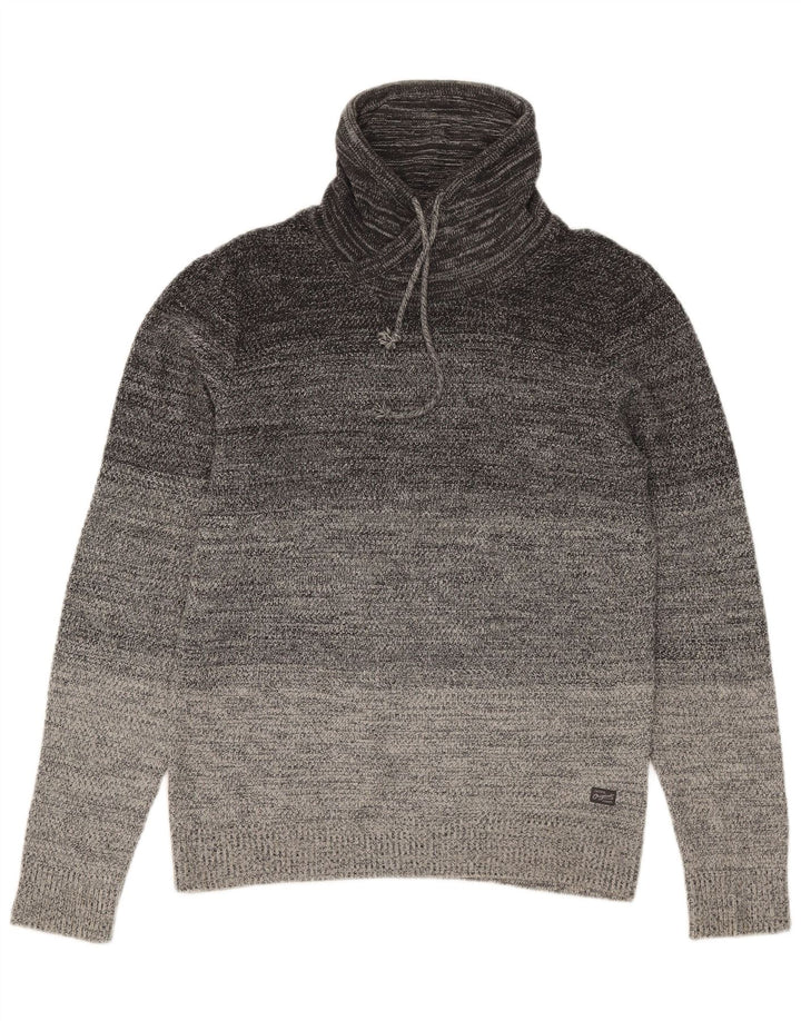 Мужской джемпер с высоким воротником Jack & Jones, хлопковый свитер среднего серого цвета с цветными блоками