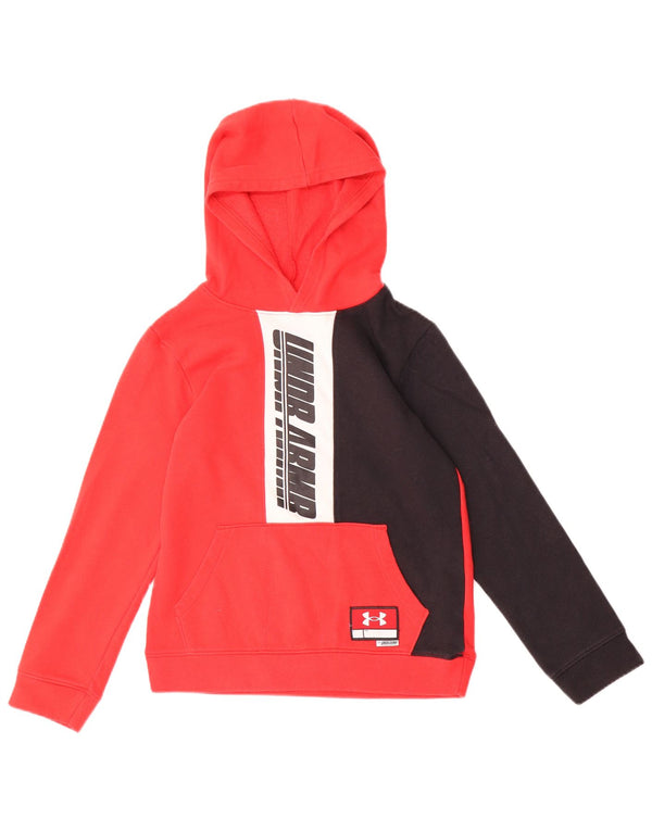 Under Armour Boys Graphic Hoodie Jumper 9-10 Years Medium Red Colourblock