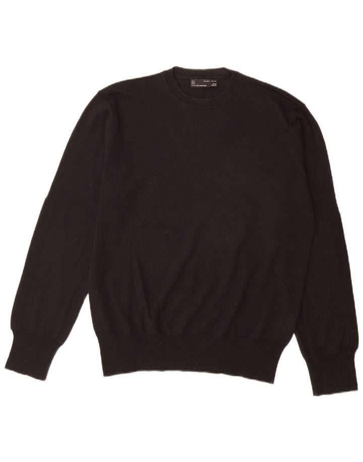 Мужской джемпер с круглым вырезом Zara XL, черная шерсть