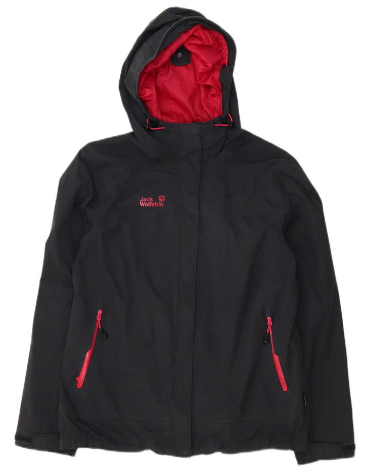 Женская дождевик с капюшоном Jack Wolfskin UK 16, большой серый полиамид