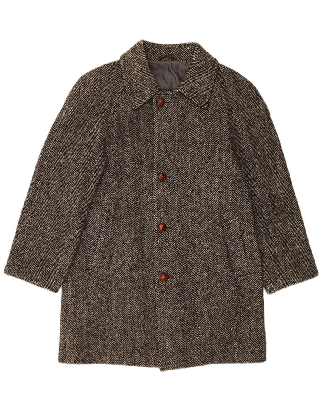 Мужское пальто BLUE DEVIL UK 38, шерсть среднего серого цвета с узором «елочка»