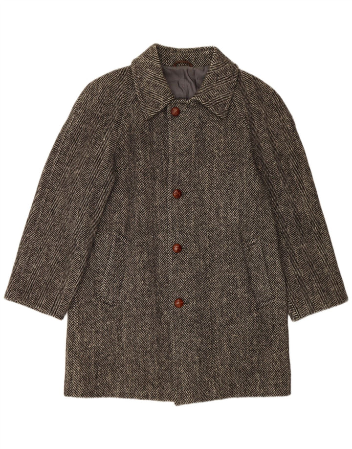 Мужское пальто BLUE DEVIL UK 38, шерсть среднего серого цвета с узором «елочка»