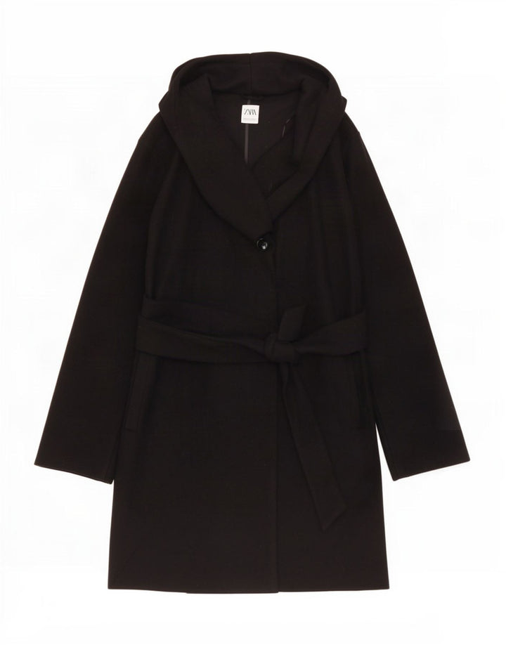 Женское пальто с капюшоном Zara UK 20 2XL, черный полиэстер