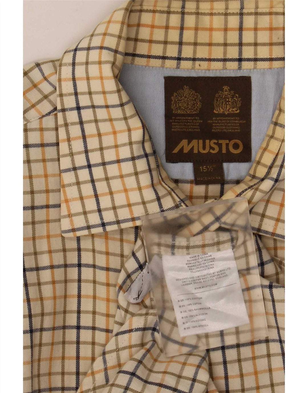 Мужская рубашка обычного кроя Musto, размер 15 1/2, средний желтый клетчатый хлопок