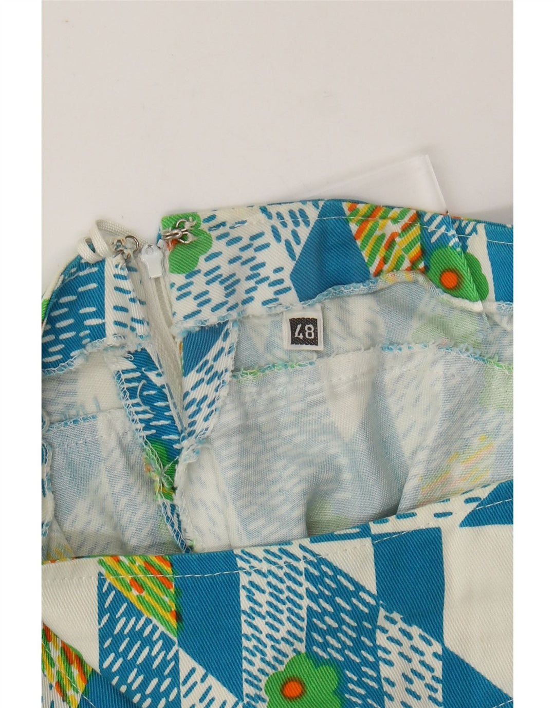 ВИНТАЖНАЯ женская юбка-трапеция IT 48 XL W38 Синяя с геометрическим рисунком