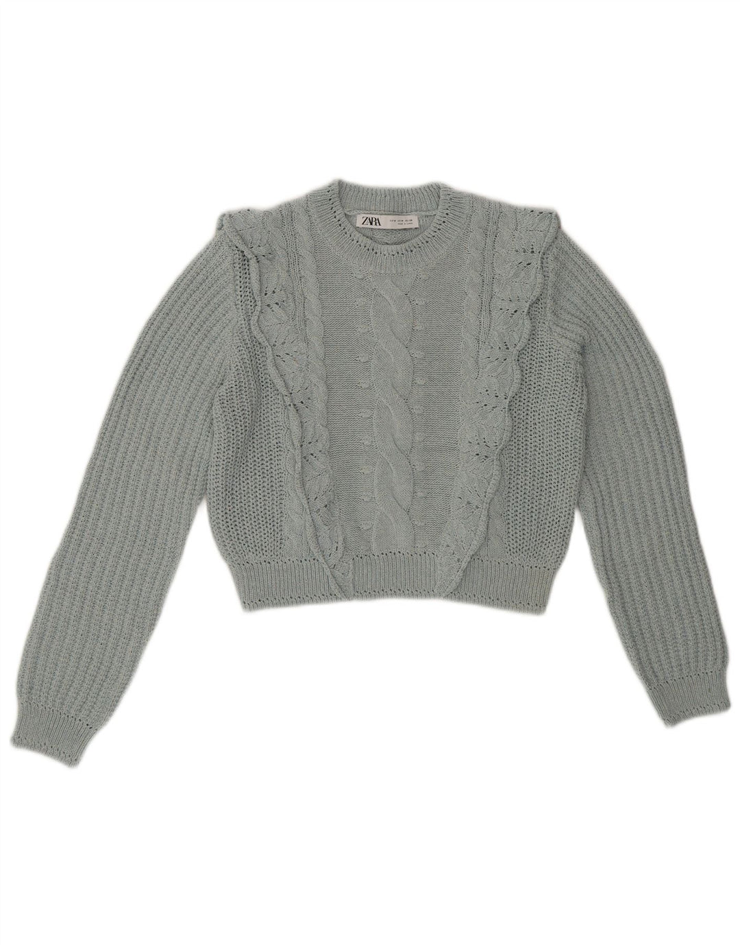 Женский укороченный джемпер с круглым вырезом ZARA UK 14, средний синий цвет