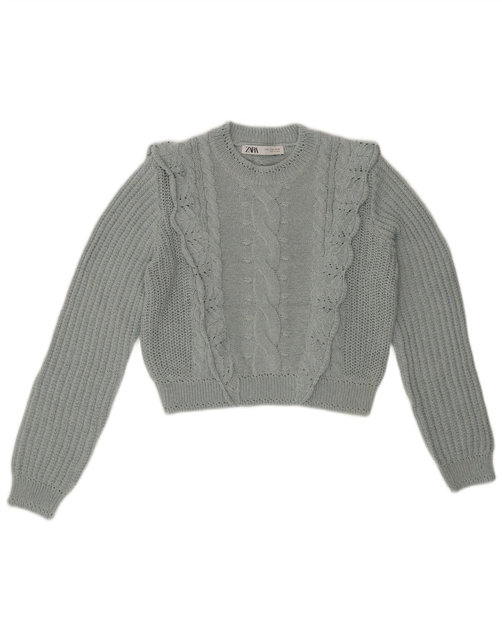 Женский укороченный джемпер с круглым вырезом ZARA UK 14, средний синий цвет