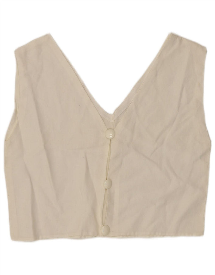 VINTAGE Женская укороченная блузка-рубашка без рукавов UK 12 Средний белый