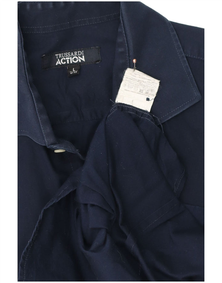 Мужская рубашка Trussardi, размер 41/42, большая, темно-синяя, хлопок