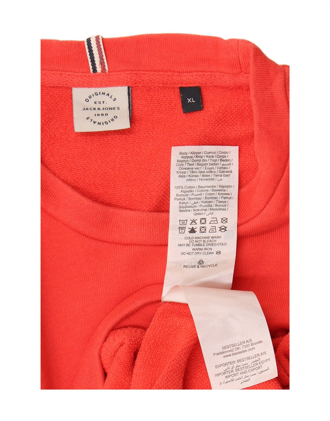 Мужской свитшот Jack & Jones, джемпер XL, красный, хлопок с цветными блоками