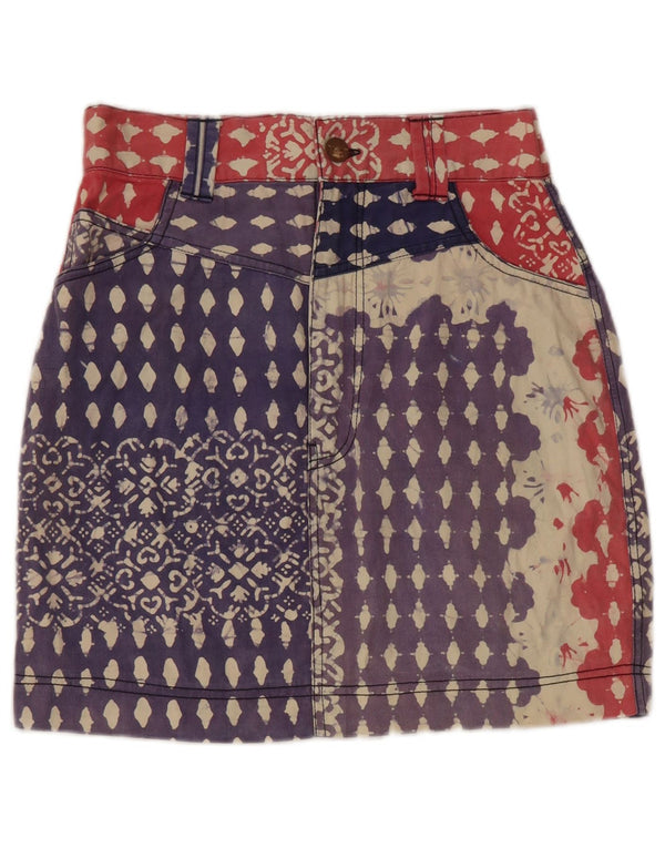 Винтажная женская джинсовая юбка-карандаш с абстрактным узором, большая W28, синяя хлопковая