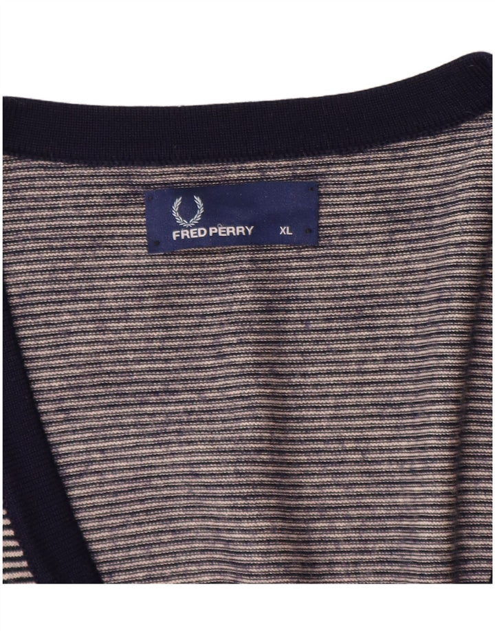 Мужской кардиган FRED PERRY, свитер XL, темно-синий в тонкую полоску, мериносовая шерсть