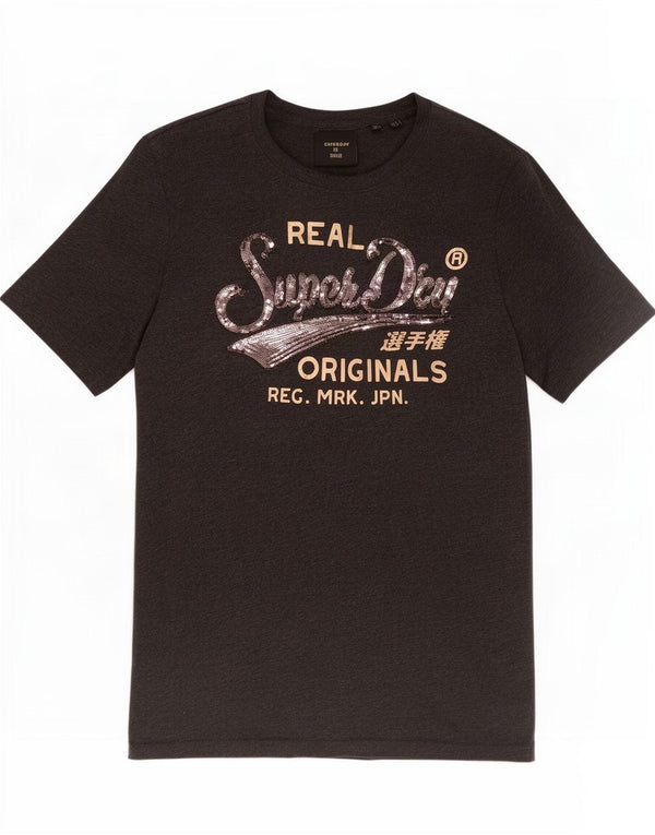 Женская футболка с рисунком Superdry Top UK 12, средний серый хлопок