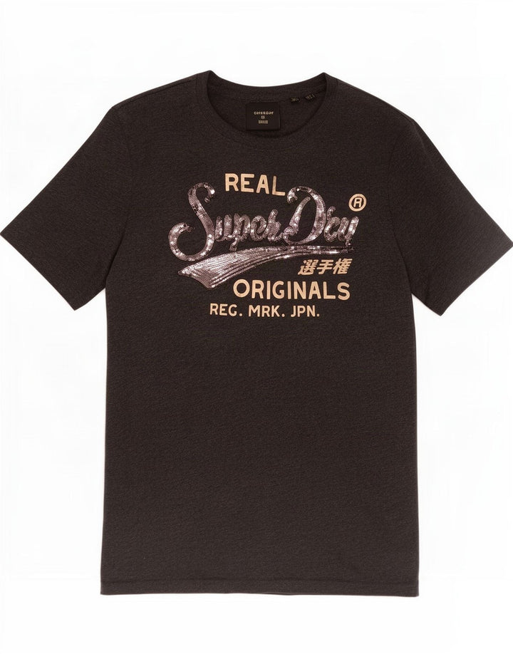 Женская футболка с рисунком Superdry Top UK 12, средний серый хлопок