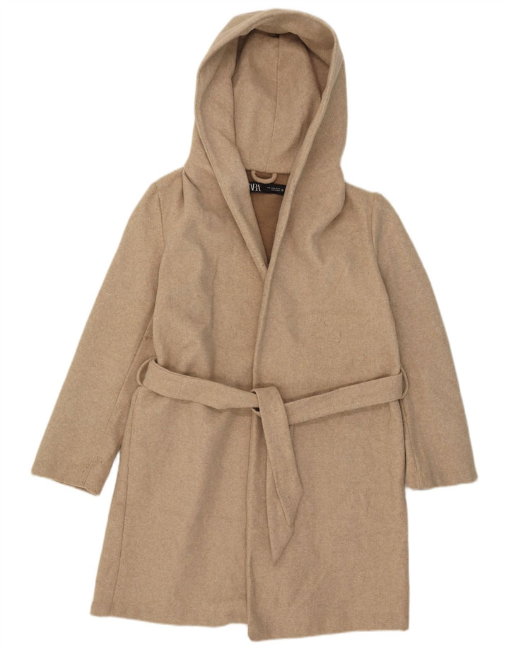Женское пальто с капюшоном Zara UK 14, средний бежевый, полиэстер