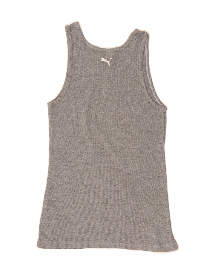 PUMA Womens Graphic Vest Top UK 10 Small Grey Cotton Vintage Puma and Second-Hand Puma from Messina Hembry 