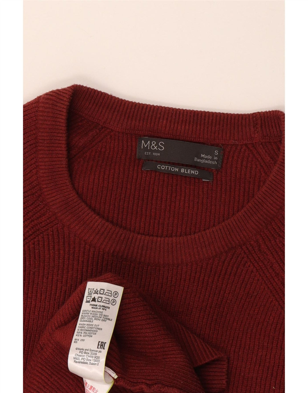 Мужской джемпер с круглым вырезом Marks & Spencer, маленький бордовый полиэстер