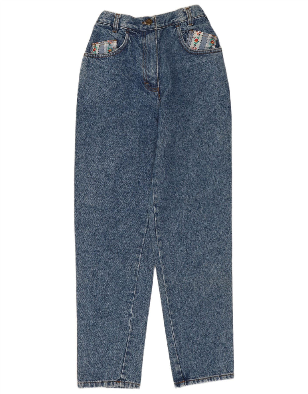 ВИНТАЖНЫЕ женские зауженные джинсы EU 40 Medium W28 L28 Синие хлопковые с цветочным принтом