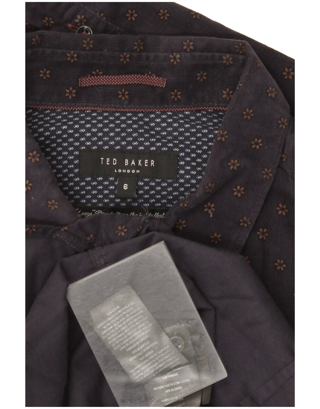 Мужская вельветовая рубашка TED BAKER, размер 6, 2XL, темно-синяя, хлопок с цветочным принтом