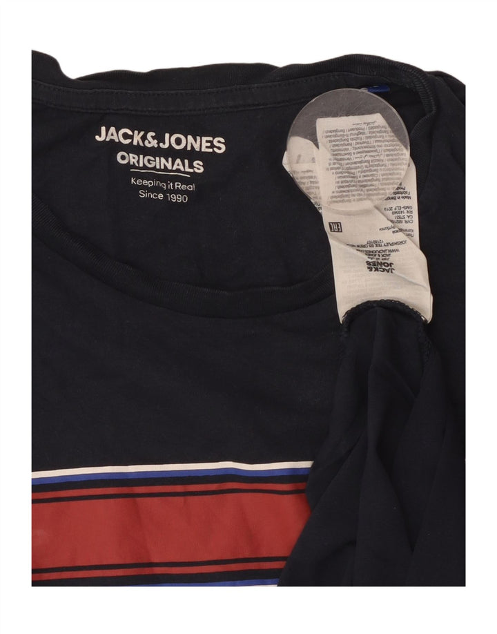 Мужская футболка с рисунком Jack & Jones из хлопка среднего размера, темно-синяя полоска