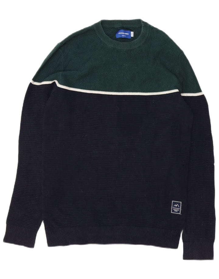 Мужской джемпер с круглым вырезом Jack & Jones, маленький темно-синий с цветными блоками