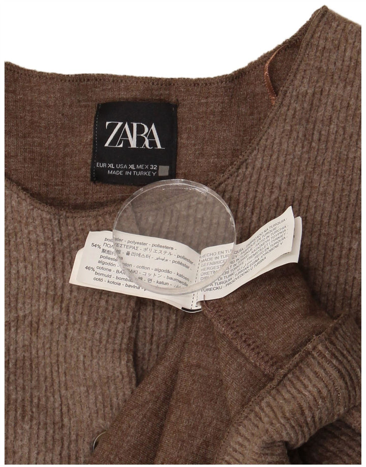 Женский укороченный кардиган Zara UK 18 XL, коричневый полиэстер