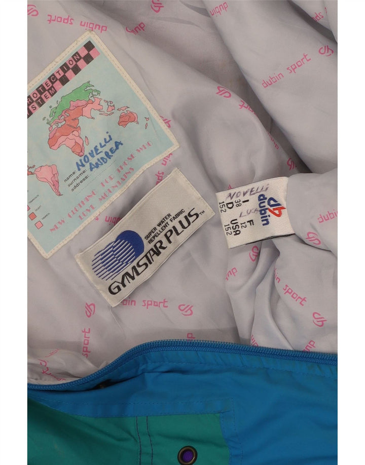 Винтажная мужская лыжная куртка с капюшоном UK 38, средний синий полиэстер с цветными блоками