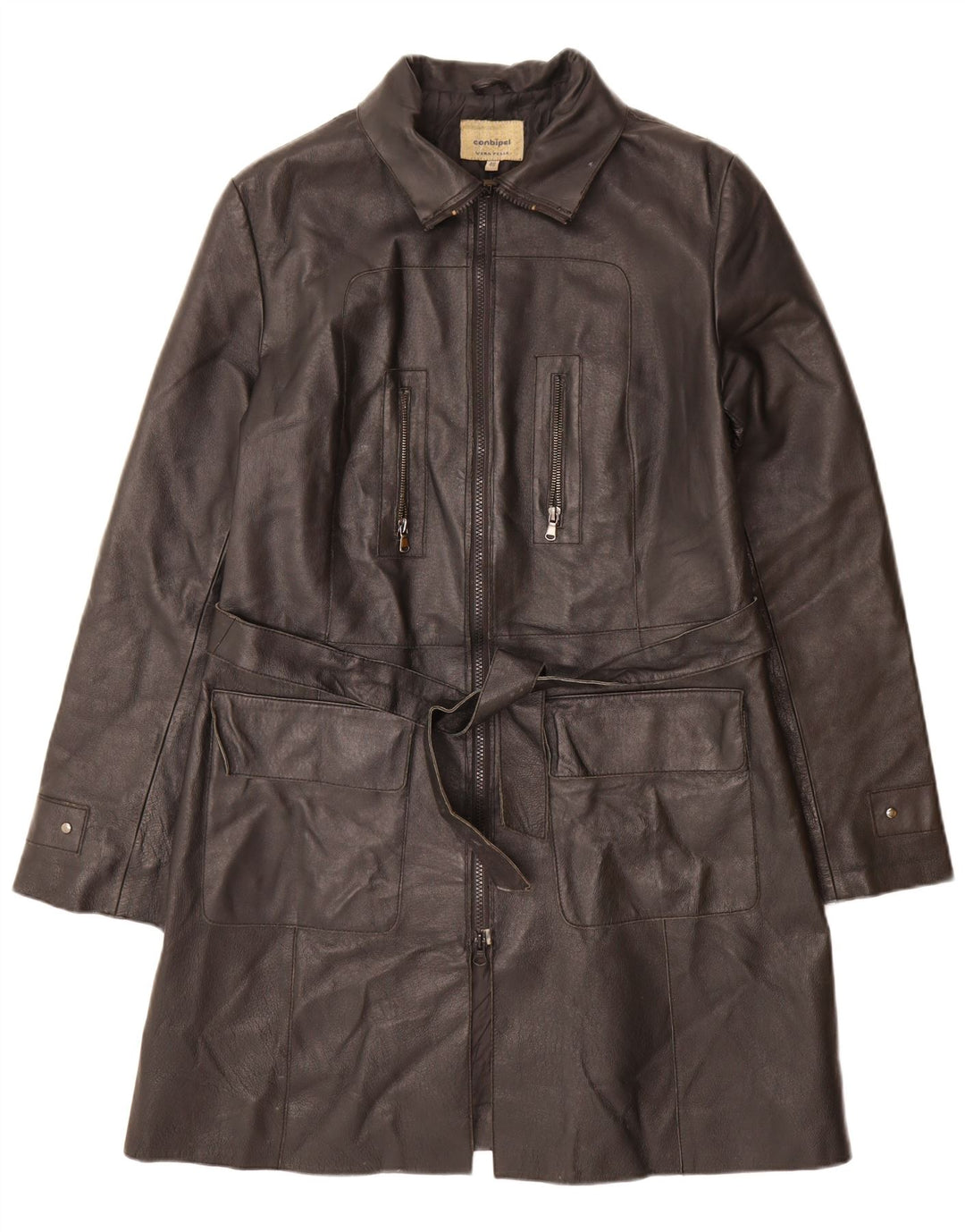 CONBIPEL Женское кожаное пальто IT 48 XL Черное кожаное