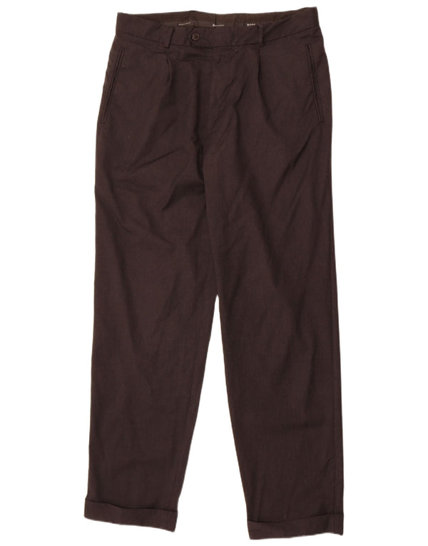 Мужские зауженные костюмные брюки Hugo Boss EU 52 XL W34 L32 черные шерстяные