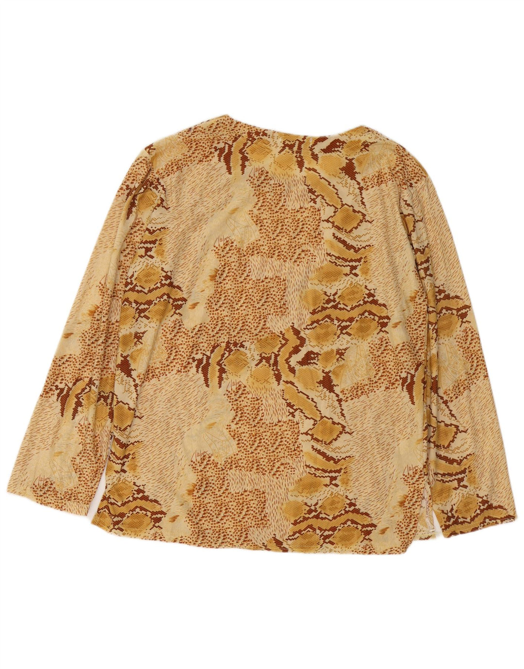 ВИНТАЖНАЯ женская блузка с длинным рукавом, топ, Великобритания, 18 XL, бежевый, с животным принтом, хлопок