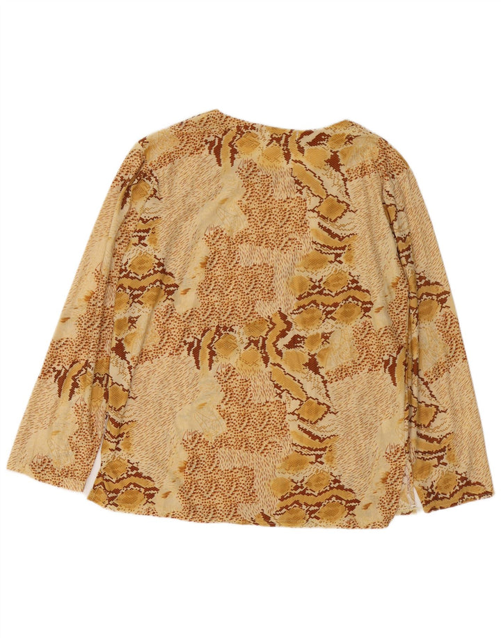 ВИНТАЖНАЯ женская блузка с длинным рукавом, топ, Великобритания, 18 XL, бежевый, с животным принтом, хлопок