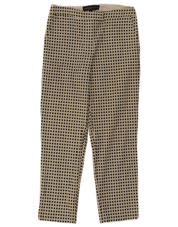 Topshop Женские укороченные брюки Petite UK 8 Small W26 L24 Бежевые с геометрическим рисунком
