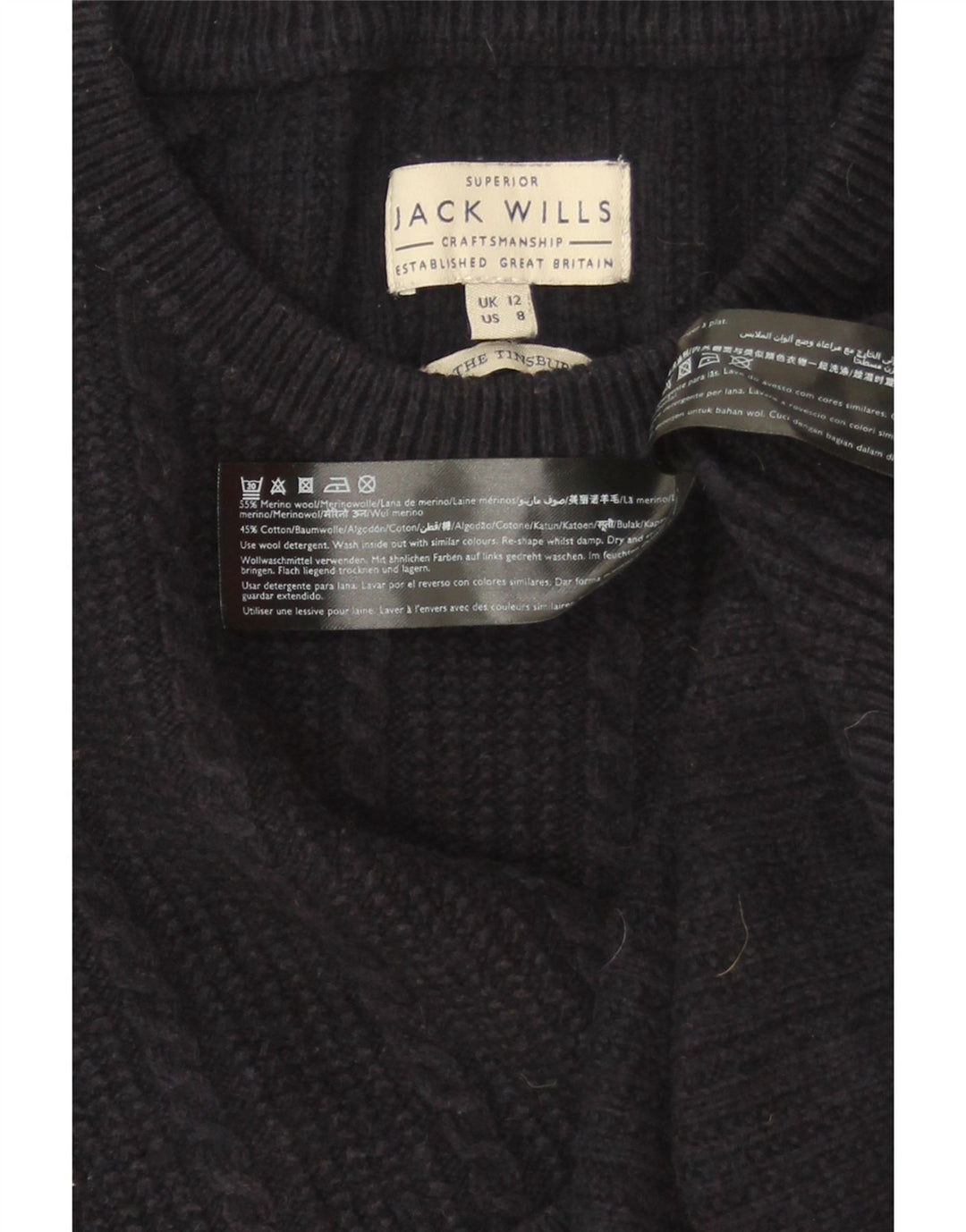 Женский джемпер с круглым вырезом JACK WILLS UK 12, средний темно-синий