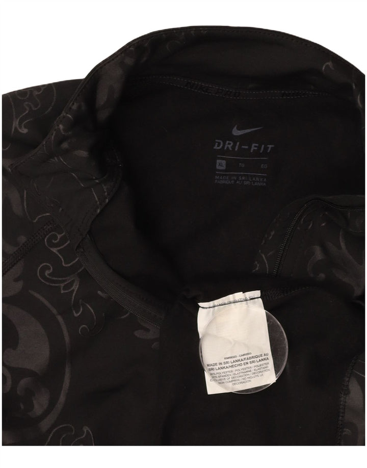 Женский спортивный пуловер с воротником на молнии NIKE Dri Fit UK 18 XL, черный с узором пейсли