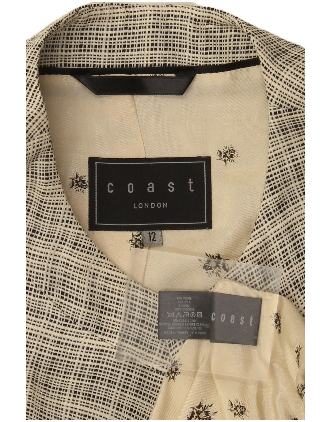 Женское болеро COAST с рукавом 3/4, Великобритания 12, шерсть среднего бежевого цвета в клетку