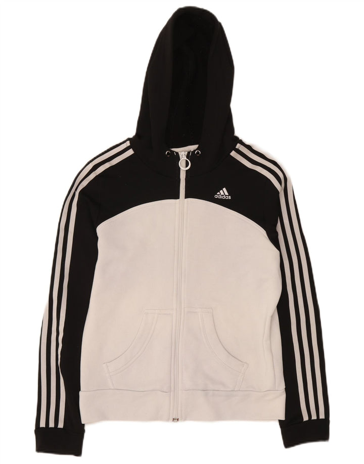 Женский свитер с капюшоном на молнии Adidas UK 12, средний черный, полиэстер с цветными блоками