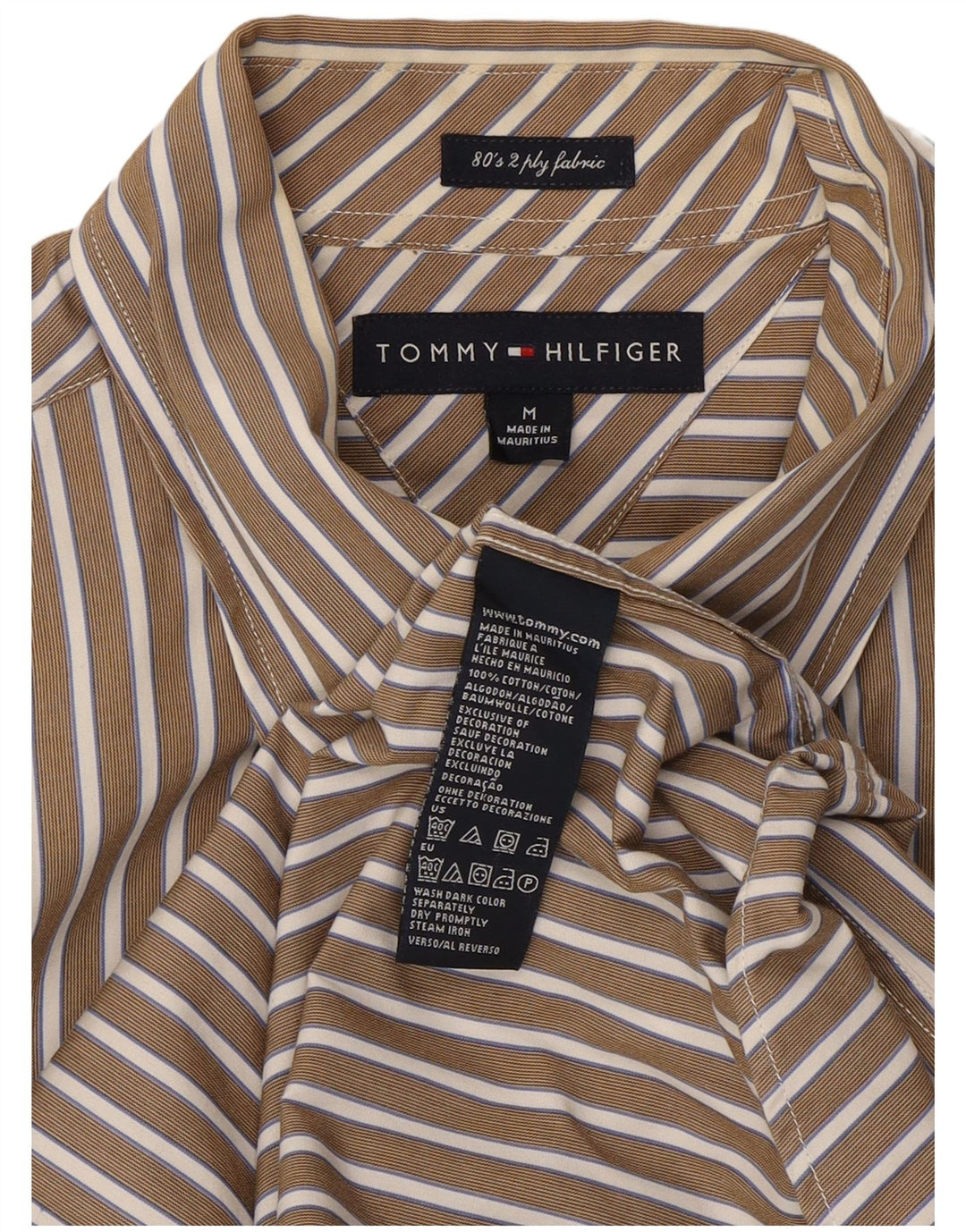 Мужская рубашка Tommy Hilfiger из хлопка в бежевую полоску среднего размера