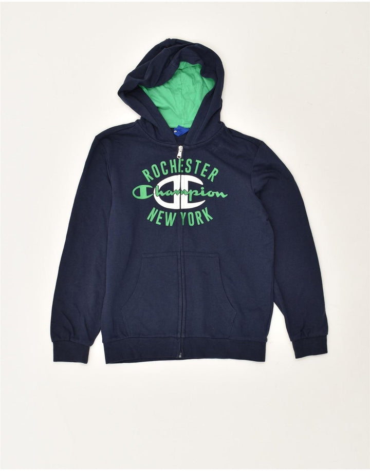 CHAMPION Boys Graphic Zip Hoodie Sweater 9-10 Years Medium  Navy Blue | Vintage Champion | Thrift | Second-Hand Champion | Used Clothing | Messina Hembry 