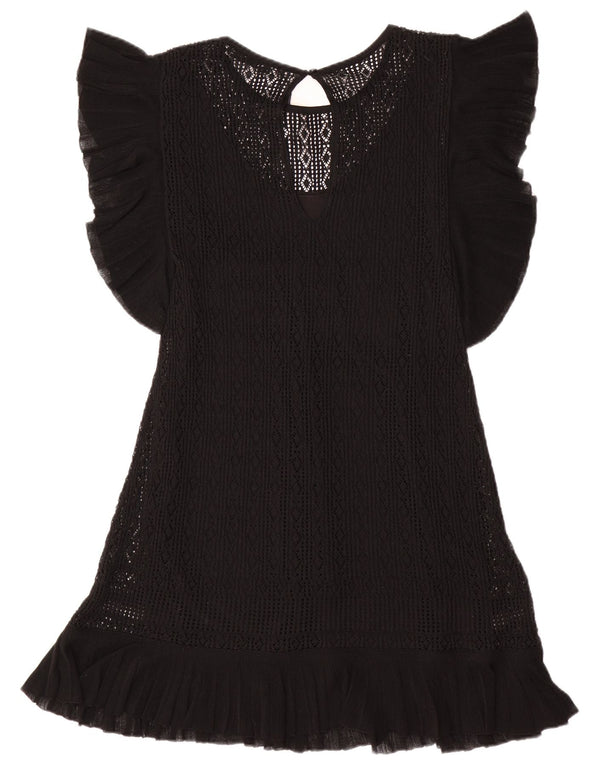 Женское платье-джемпер с короткими рукавами ZARA UK 12, средний черный полиэстер