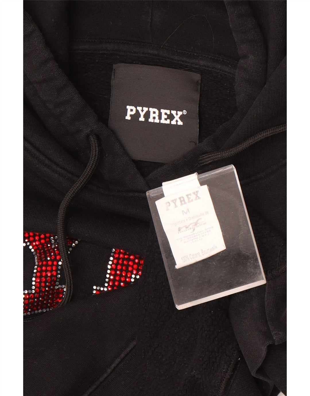 Женский укороченный джемпер с капюшоном с рисунком Pyrex UK 14, хлопковый средний черный цвет