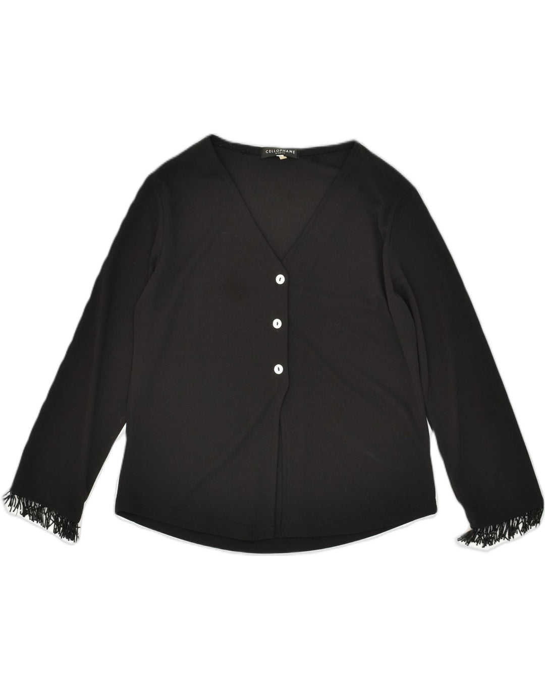 CELLOPHANE Womens Shirt Blouse UK 12 Medium Black Polyester | Vintage Cellophane | Thrift | Second-Hand Cellophane | Used Clothing | Messina Hembry 