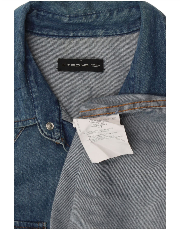 Женская джинсовая рубашка оверсайз Etro IT 46, большая синяя хлопковая рубашка с цветочным принтом